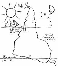 América Invertida, dibujo de Joaquín Torres García (1943): el mapa de Sudamérica con el sur hacia arriba